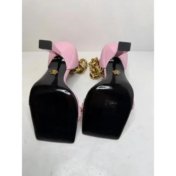 Versace Pink Chain Strap Square Toe Heels Pumps Sz 35 Italy New No Box - Picture 5 of 6